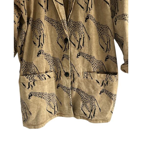 Vintage Medium Cotton Made in India Giraffe Block Print Canvas Blazer Jacket - Picture 3 of 7